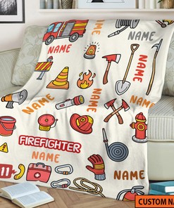 Personalized Firefighter Dad Fleece Quilt Blanket, Fire Car Quilt Blanket, Father's Day Gift, Soft Mink Sherpa Quilt Blanket