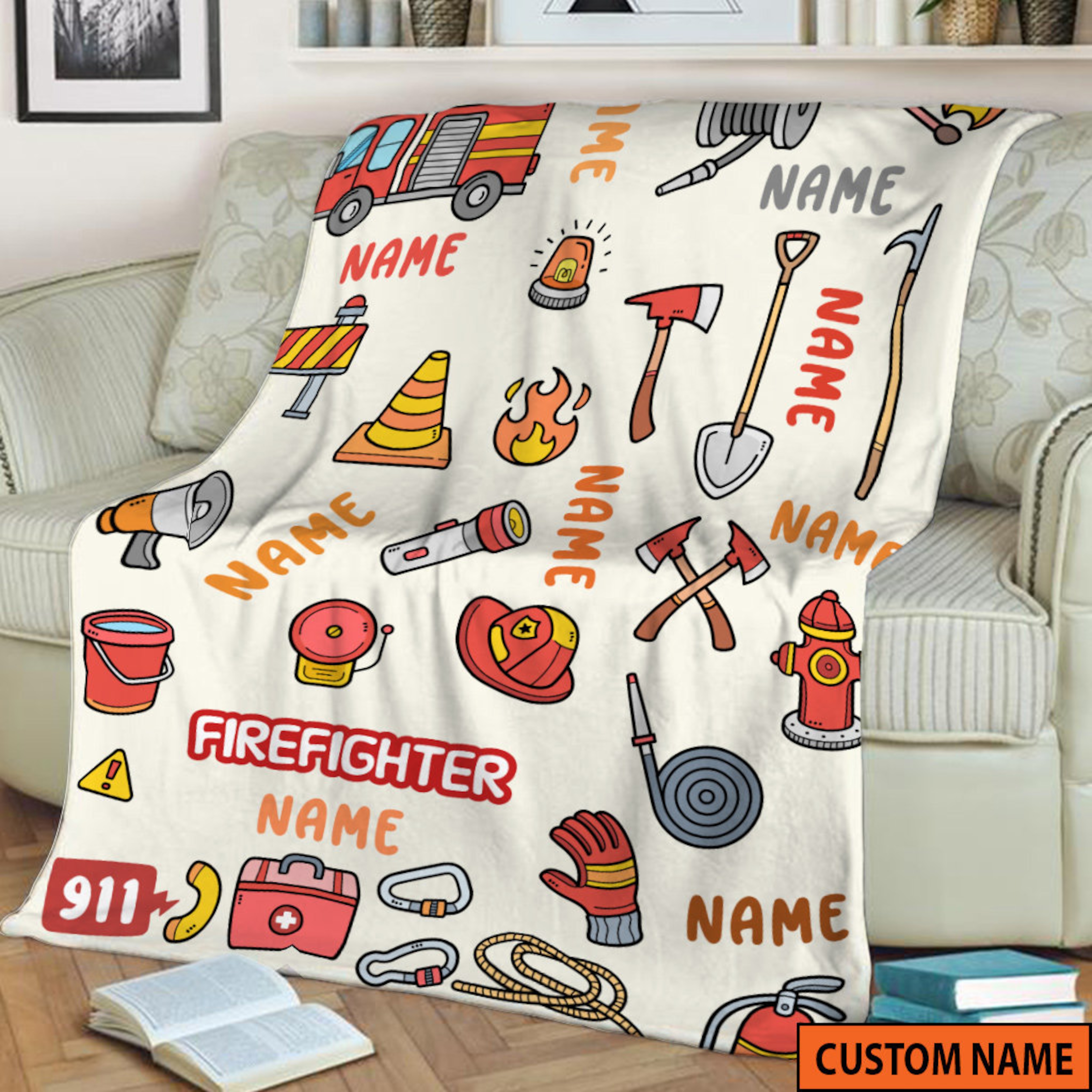 Personalized Firefighter Dad Fleece Quilt Blanket, Fire Car Quilt Blanket, Father's Day Gift, Soft Mink Sherpa Quilt Blanket