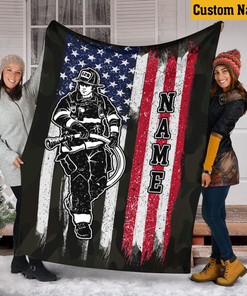 Personalized Firefighter Quilt Blanket, Firefighter Academy Gift for Him, Congratulations Gift for Husband