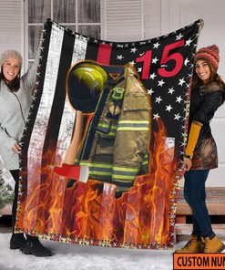 Personalized Fireman Quilt Blanket, Father's Day Blanket, Custom Firefighter Gift, Firefighter Armor Name and Number Quilt Blanket