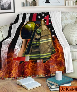 Personalized Fireman Quilt Blanket, Father's Day Blanket, Custom Firefighter Gift, Firefighter Armor Name and Number Quilt Blanket
