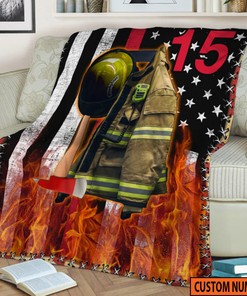 Personalized Fireman Quilt Blanket, Father's Day Blanket, Custom Firefighter Gift, Firefighter Armor Name and Number Quilt Blanket
