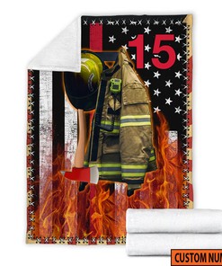 Personalized Fireman Quilt Blanket, Father's Day Blanket, Custom Firefighter Gift, Firefighter Armor Name and Number Quilt Blanket