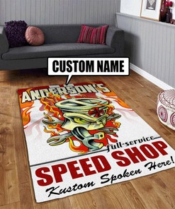 Personalized Flaming Piston Hot Rod Rug for Unique Home Decor