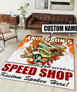 Personalized Flaming Piston Hot Rod Rug for Unique Home Decor