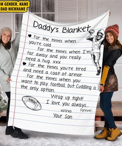 Personalized Football Daddy's Quilt Blanket, Father's Day Blanket, Fleece Sherpa Quilt Blanket, Custom Name Quilt Blanket, Home Decor