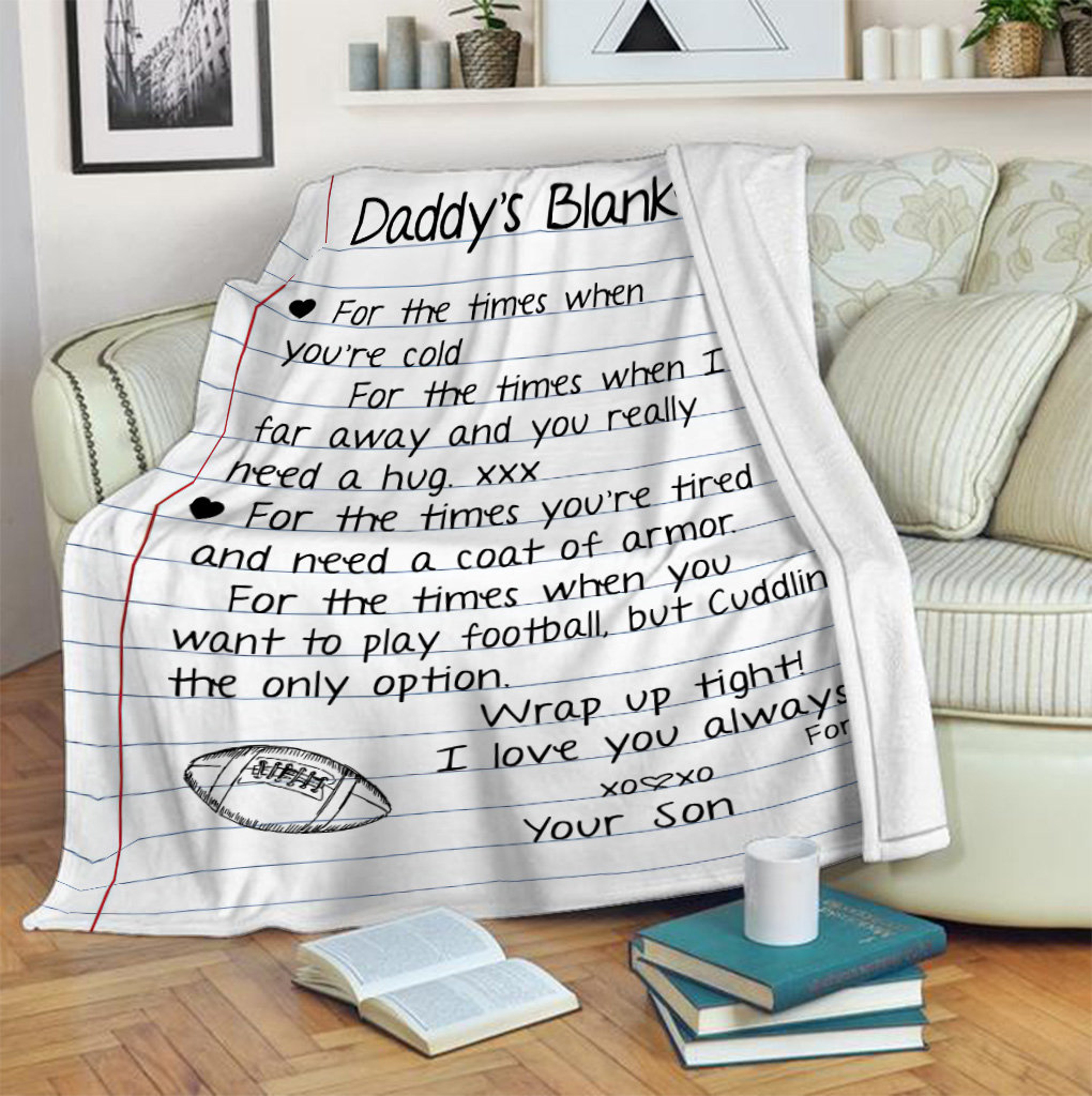 Personalized Football Daddy's Quilt Blanket, Father's Day Blanket, Fleece Sherpa Quilt Blanket, Custom Name Quilt Blanket, Home Decor