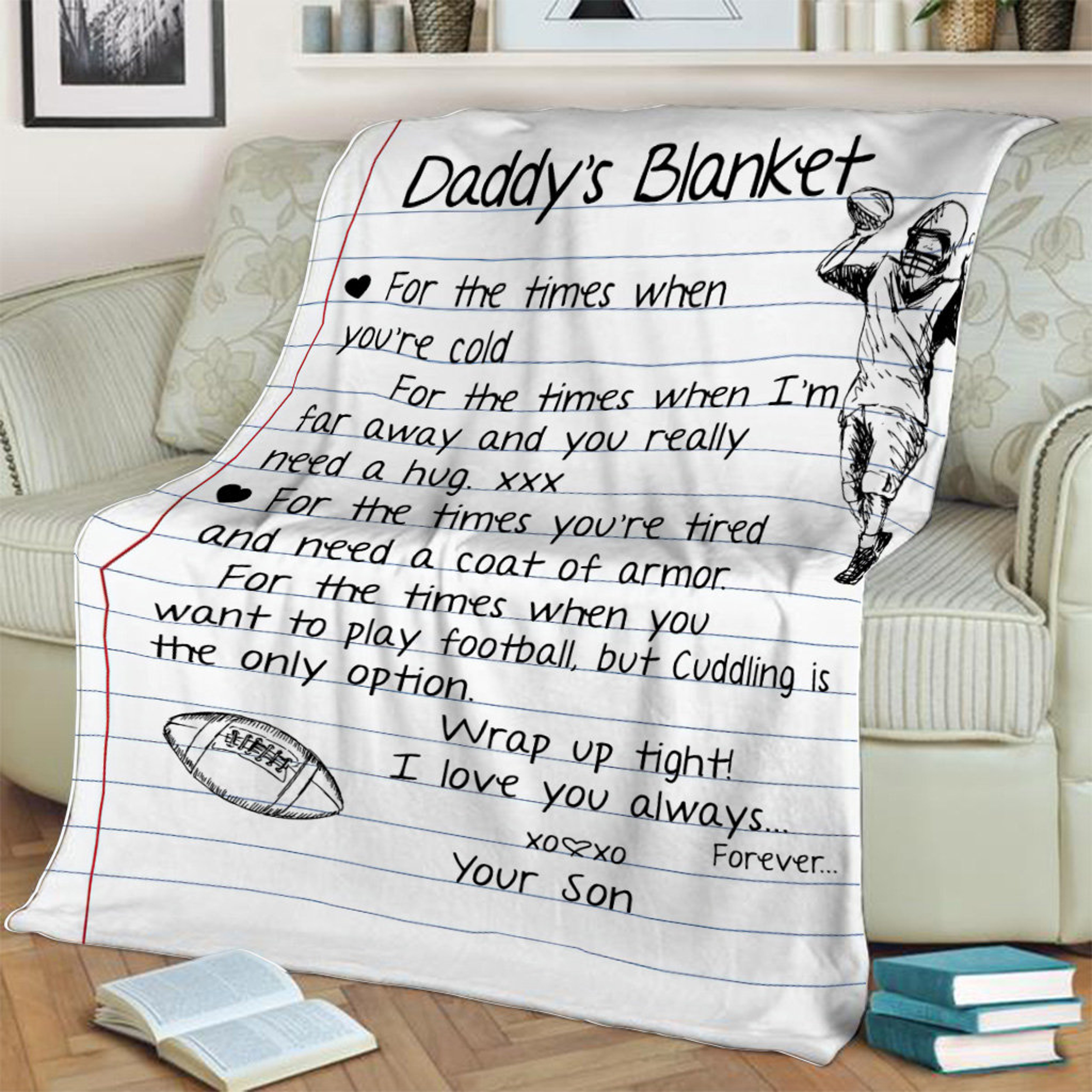 Personalized Football Daddy's Quilt Blanket, Father's Day Blanket, Fleece Sherpa Quilt Blanket, Custom Name Quilt Blanket, Home Decor