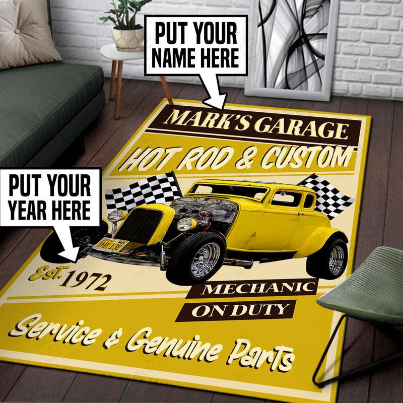 Personalized Garage Hot Rod And Custom Rug for Home Decoration - Bluefink
