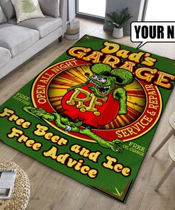 Personalized Garage Rat Fink Area Rug - Free Beer And Ice Free Advice Hot Rod Rug for Garage