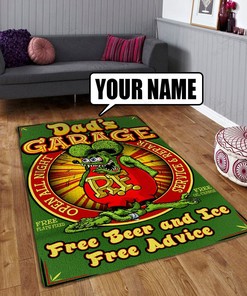 Personalized Garage Rat Fink Area Rug - Free Beer And Ice Free Advice Hot Rod Rug for Garage