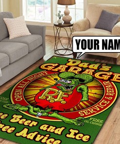 Personalized Garage Rat Fink Area Rug - Free Beer And Ice Free Advice Hot Rod Rug for Garage