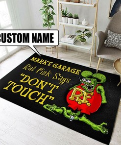 Personalized Garage Rat Fink Says Rug Hot Rod Rug for Garage