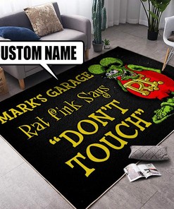 Personalized Garage Rat Fink Says Rug Hot Rod Rug for Garage