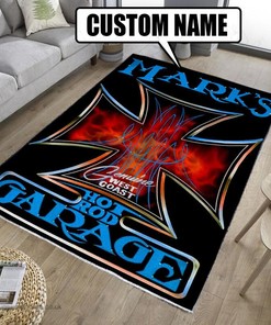 Personalized Hot Rod Garage Iron Cross Rug for Home Decoration