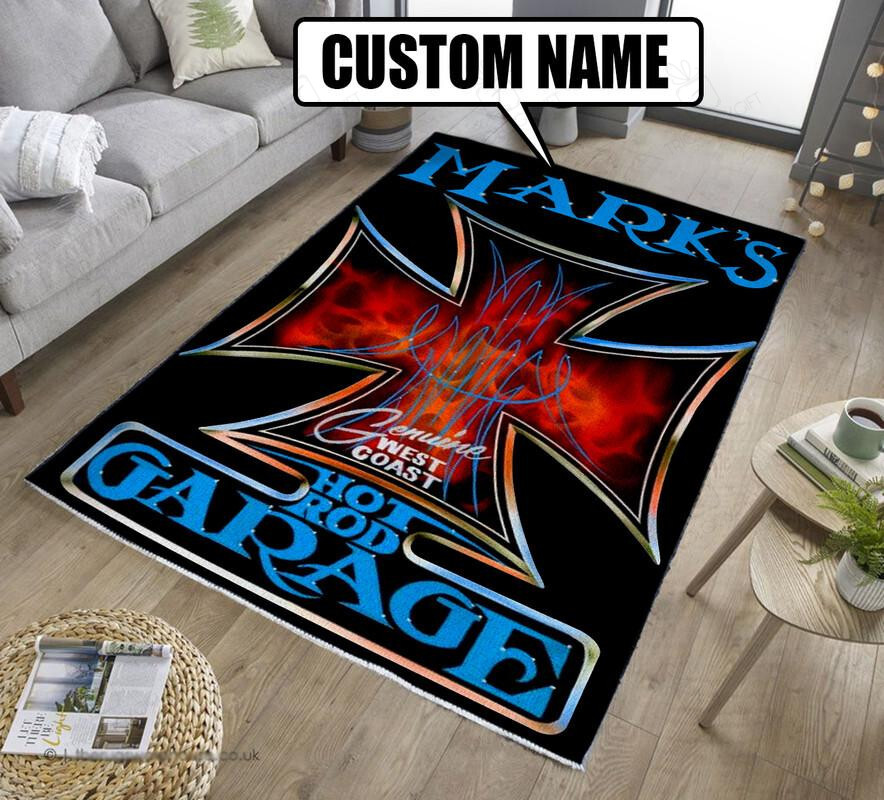 Personalized Hot Rod Garage Iron Cross Rug for Home Decoration