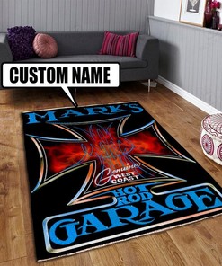 Personalized Hot Rod Garage Iron Cross Rug for Home Decoration