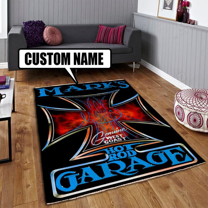 Personalized Hot Rod Garage Iron Cross Rug for Home Decoration