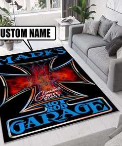 Personalized Hot Rod Garage Iron Cross Rug for Home Decoration