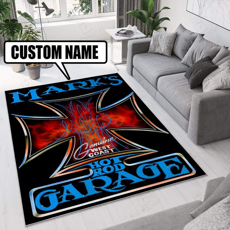 Personalized Hot Rod Garage Iron Cross Rug for Home Decoration