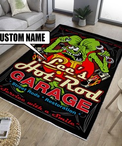 Personalized Hot Rod Garage Rat Fink Rug Hot Rod Rug for Garage