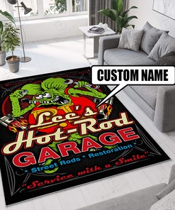 Personalized Hot Rod Garage Rat Fink Rug Hot Rod Rug for Garage