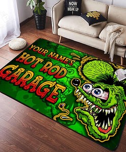 Personalized Hot Rod Garage Rug Rat Fink Rug for Garage