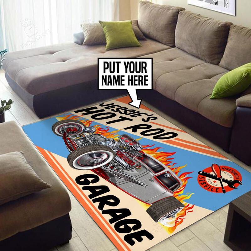 Personalized Hot Rod Service Garage Area Rug for Home Decoration