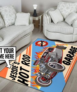 Personalized Hot Rod Service Garage Area Rug for Home Decoration