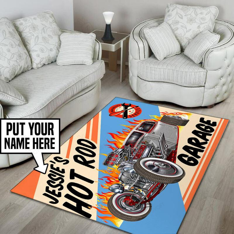 Personalized Hot Rod Service Garage Area Rug for Home Decoration