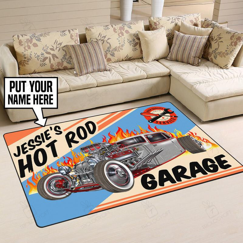 Personalized Hot Rod Service Garage Area Rug for Home Decoration