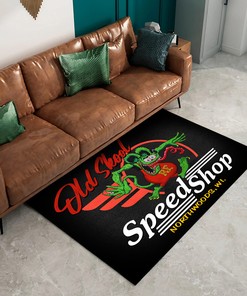 Personalized Hot Rod Speed Shop Area Rug - Featuring Rat Fink