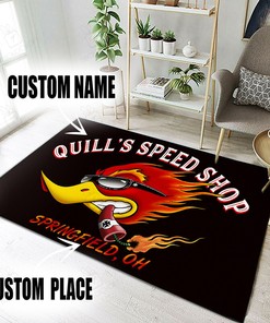 Personalized Hot Rod Speed Shop Area Rug for Garage