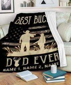 Personalized Hunting Dad Quilt Blanket, Best Buckin Dad Ever Quilt Blanket, Custom Name Quilt Blanket, Army Quilt Blanket, Gift For Him