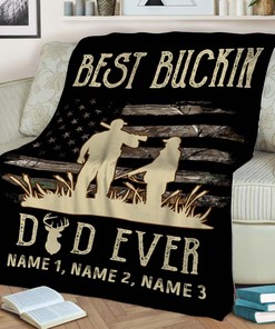 Personalized Hunting Dad Quilt Blanket, Best Buckin Dad Ever Quilt Blanket, Custom Name Quilt Blanket, Army Quilt Blanket, Gift For Him