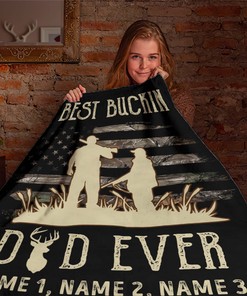 Personalized Hunting Dad Quilt Blanket, Best Buckin Dad Ever Quilt Blanket, Custom Name Quilt Blanket, Army Quilt Blanket, Gift For Him