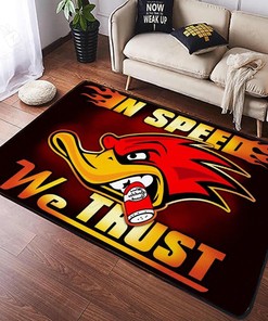 Personalized In Speed We Trust Duck Hot Rod Area Rug for Garage