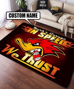 Personalized In Speed We Trust Hot Rod Area Rug for Hot Rod Lovers