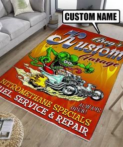 Personalized Kustom Rat Fink Hot Rod Garage Rug Hot Rod Rug for Garage