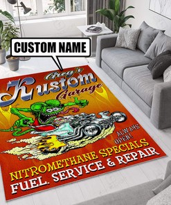 Personalized Kustom Rat Fink Hot Rod Garage Rug Hot Rod Rug for Garage
