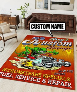Personalized Kustom Rat Fink Hot Rod Garage Rug Hot Rod Rug for Garage