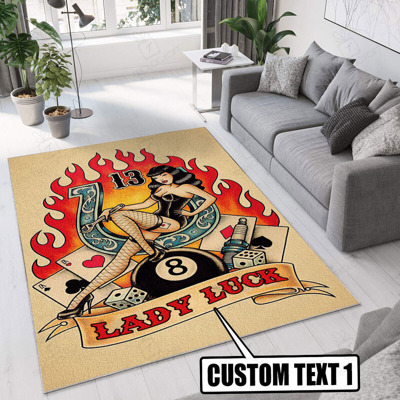 Personalized Lady Luck Hot Rod Rug for Home Decoration
