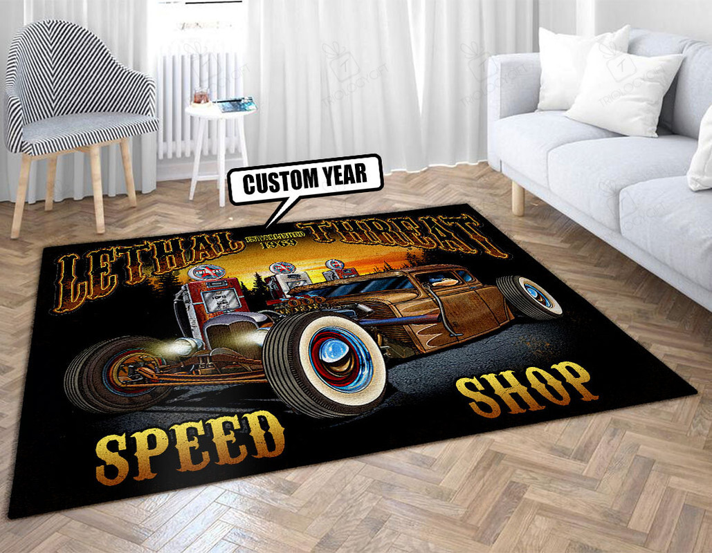 Personalized Lethal Threat Speed Shop Hot Rod Rug for Home Decor
