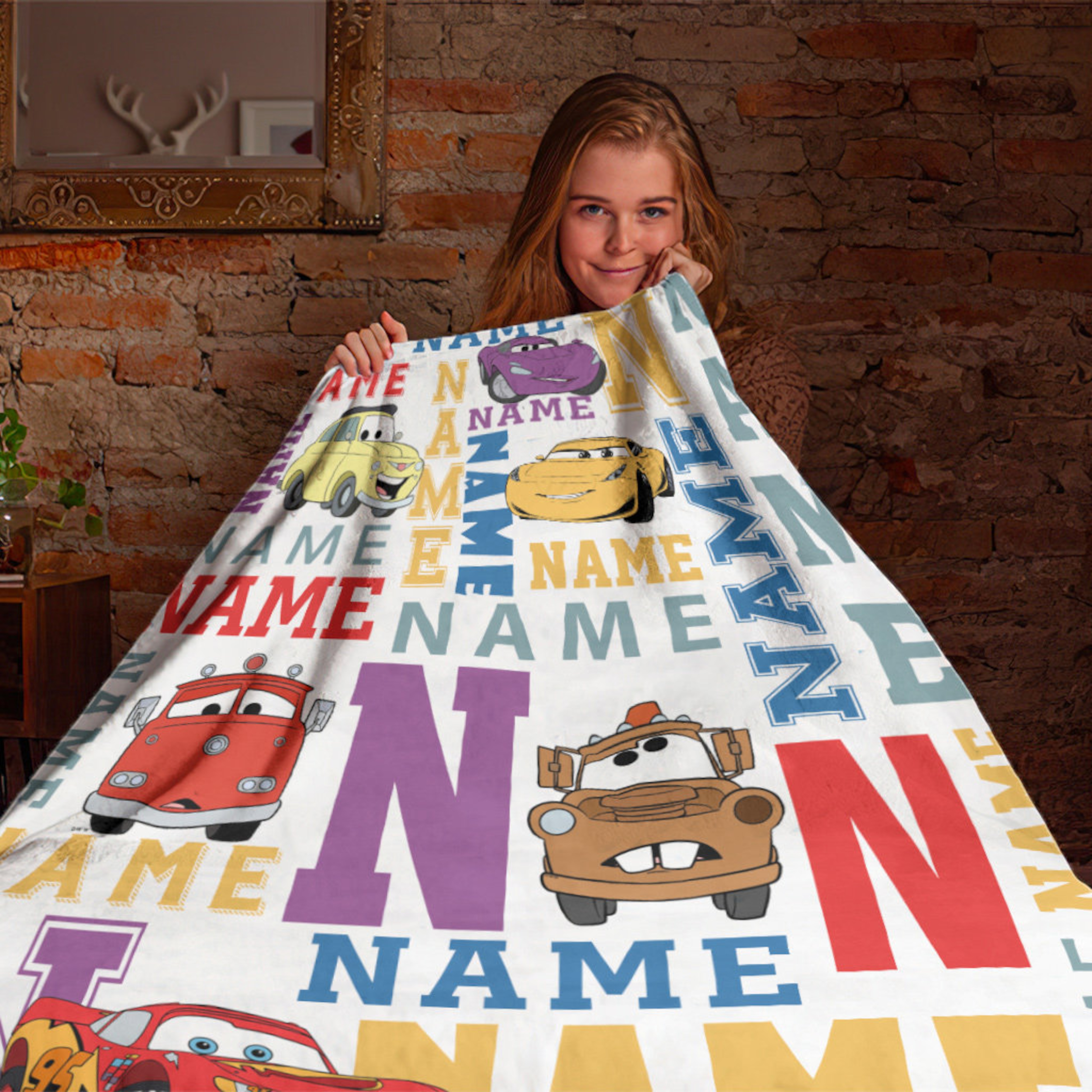 Personalized Lightning McQueen Fleece Sherpa Blanket, Cars Movie Design, Car Character, Kids Birthday Gift