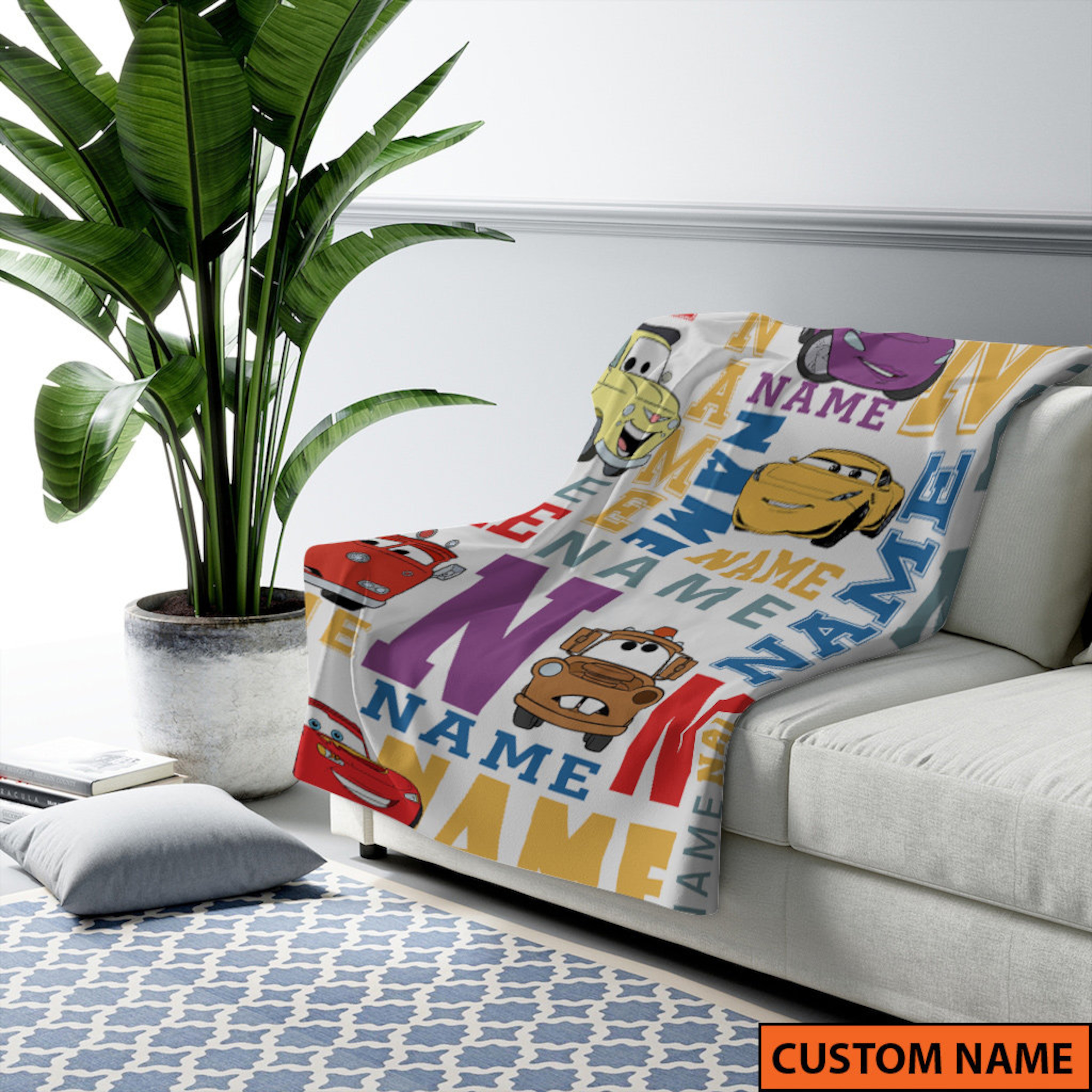 Personalized Lightning McQueen Fleece Sherpa Blanket, Cars Movie Design, Car Character, Kids Birthday Gift