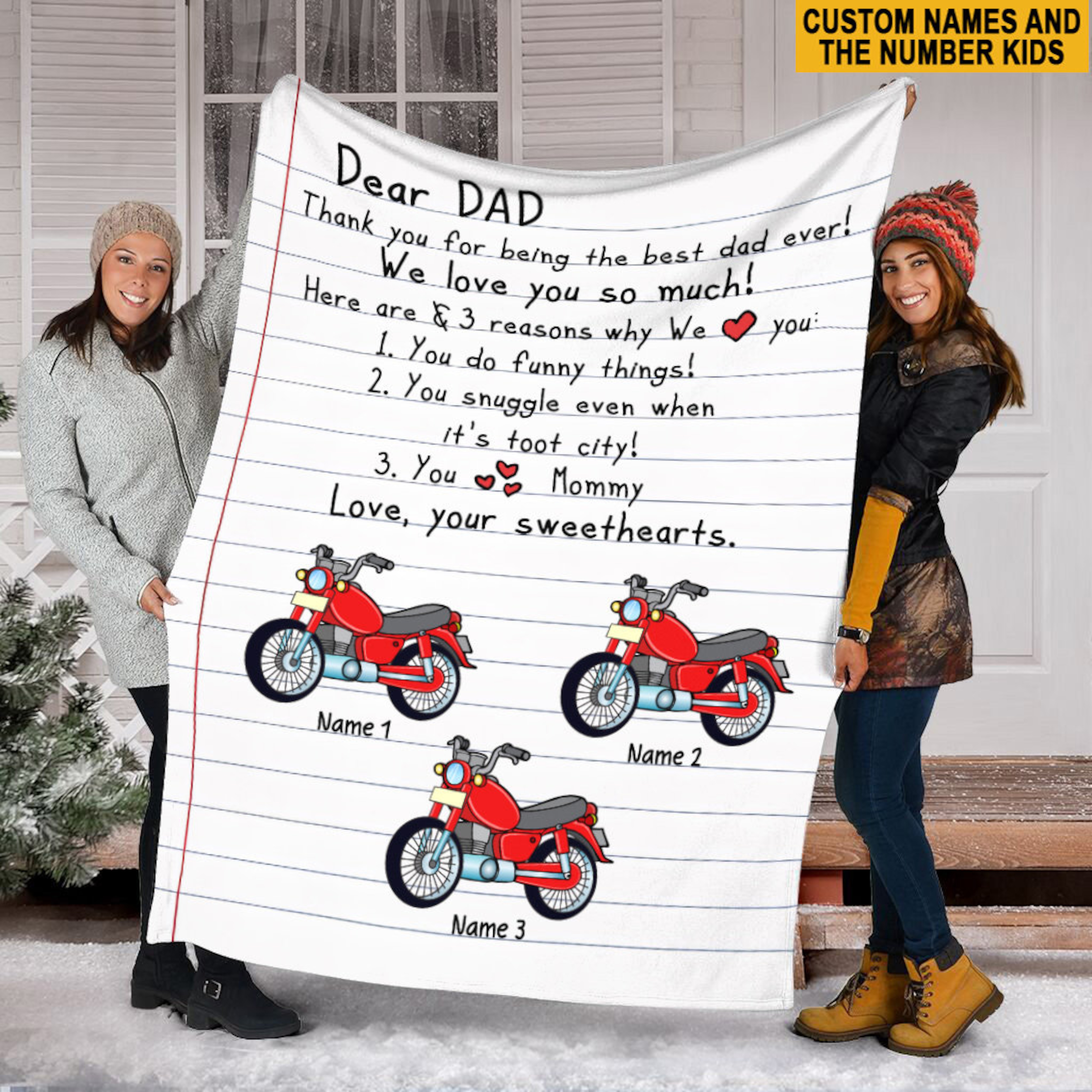 Personalized Motocross Quilt Blanket, Dear Dad Love Your Sweethearts Quilt Blanket, Quilt Blanket For Dad From Son
