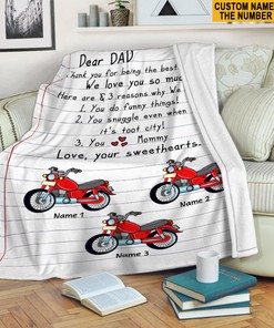 Personalized Motocross Quilt Blanket, Dear Dad Love Your Sweethearts Quilt Blanket, Quilt Blanket For Dad From Son