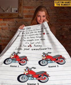 Personalized Motocross Quilt Blanket, Dear Dad Love Your Sweethearts Quilt Blanket, Quilt Blanket For Dad From Son