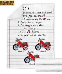 Personalized Motocross Quilt Blanket, Dear Dad Love Your Sweethearts Quilt Blanket, Quilt Blanket For Dad From Son