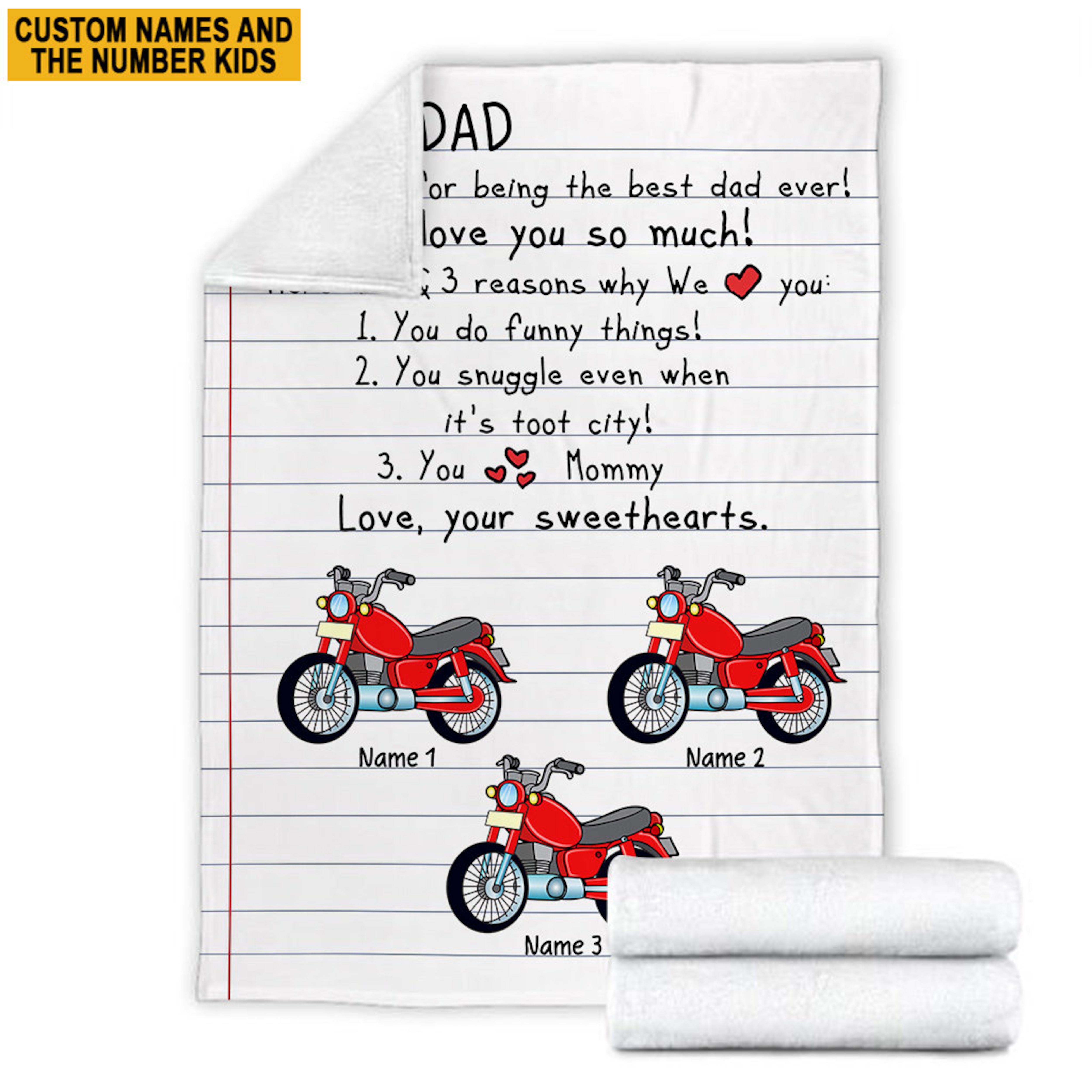 Personalized Motocross Quilt Blanket, Dear Dad Love Your Sweethearts Quilt Blanket, Quilt Blanket For Dad From Son